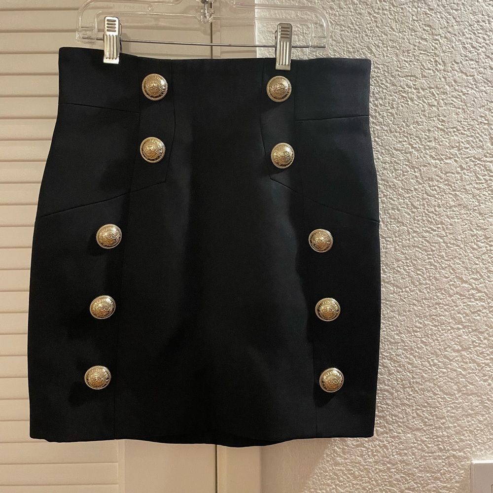 Authentic Balmain Black Wool Skirt